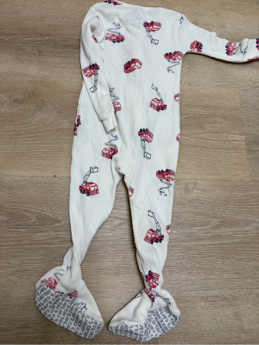 Carter's White Footed One-Piece Pajamas with Red Fire Truck Print - Picture 3 of 3